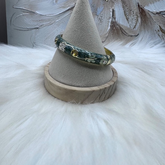 Gray Flower Enamel Cloisonne Bracelet Bangle Thick Style - Picture 2 of 7